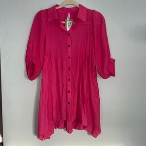 Zenana | Tier Back Tunic | S/M | Bright Pink | NWT